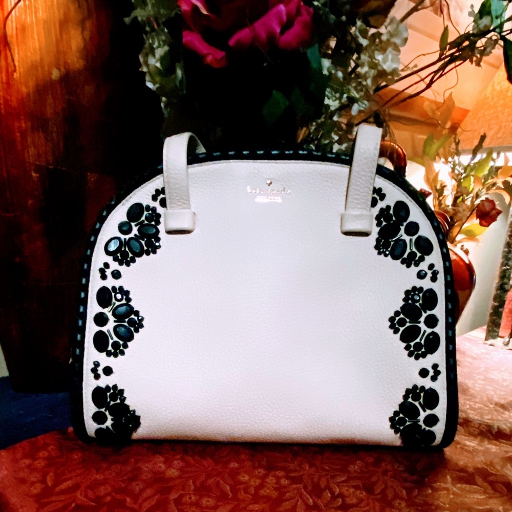 Kate Spade New York Riley Anderson Black and White Floral Shoulder Bag Tote
